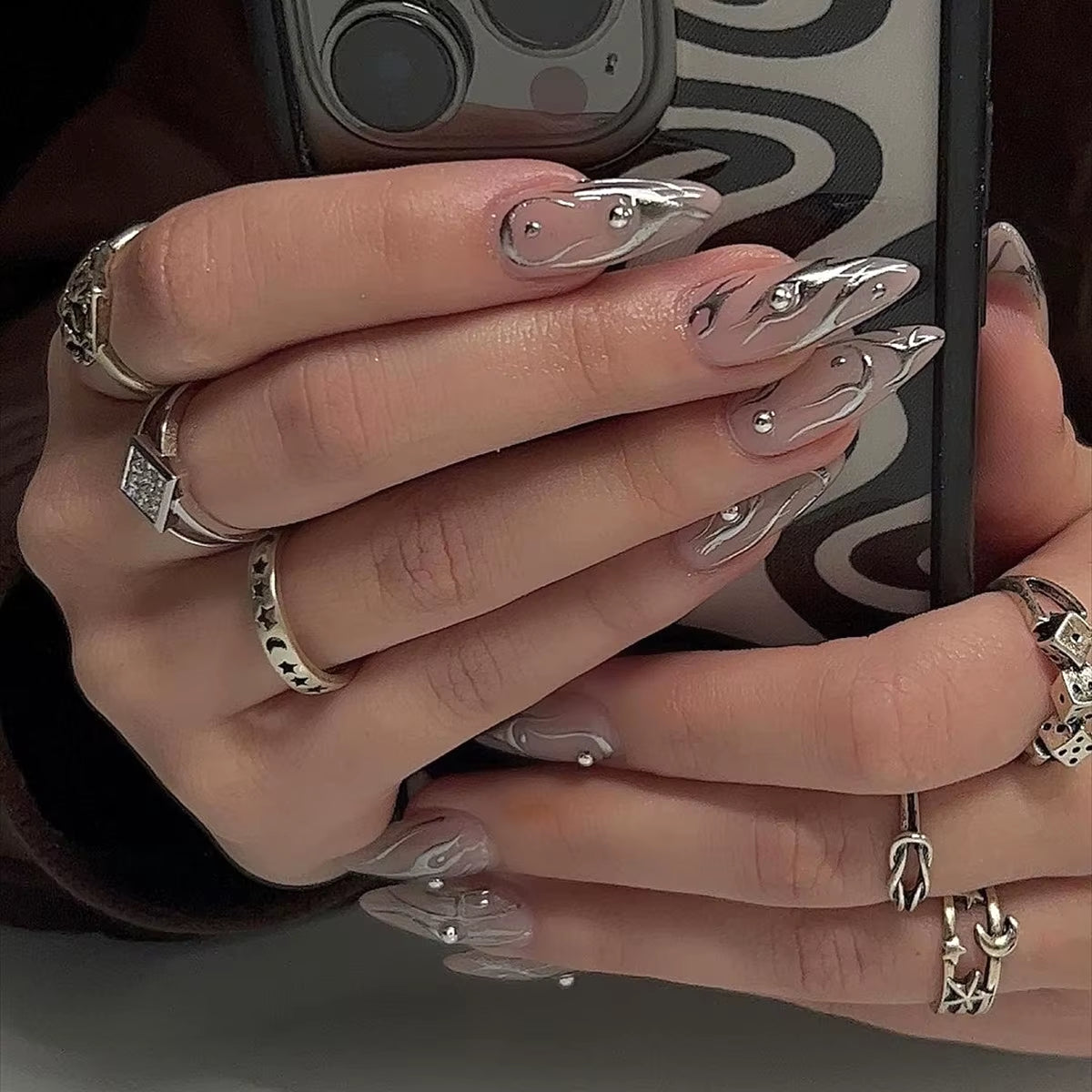 24-Piece Long French Nail Set with Jelly Gel and Nail File