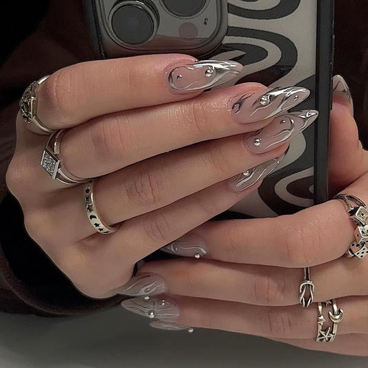 24-Piece Long French Nail Set with Jelly Gel and Nail File